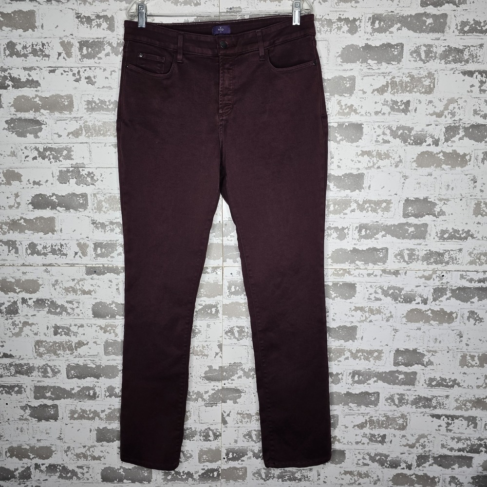 NYDJ Jeans Womens 14 Samantha Slim Straight Leg Brandy Wine Stretch Lift Tuck